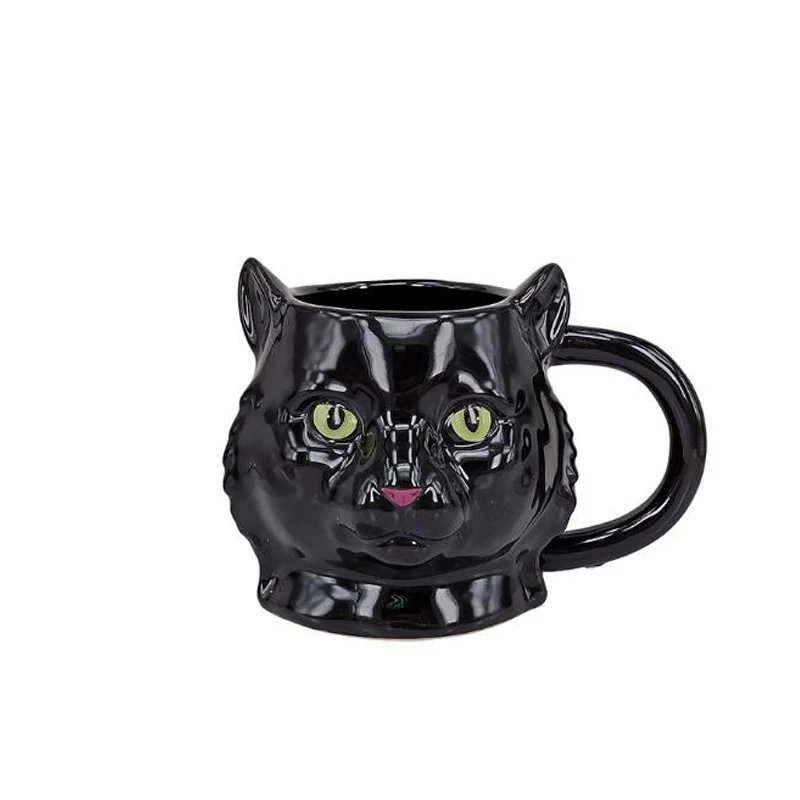 Halloween Mysterious Black Cat Head Shape Ceramic Coffee Mug