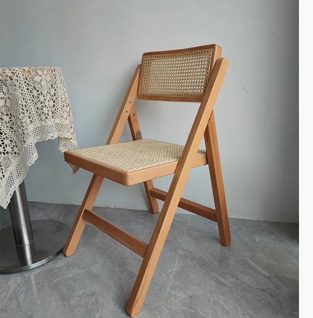 Factory direct price Nordic Portable Solid Wood With Rattan Seat And Back Folding Event Chair Wood Folding Chair