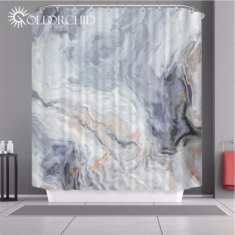 New style luxurious polyester marble digital printing bathroom shower curtain