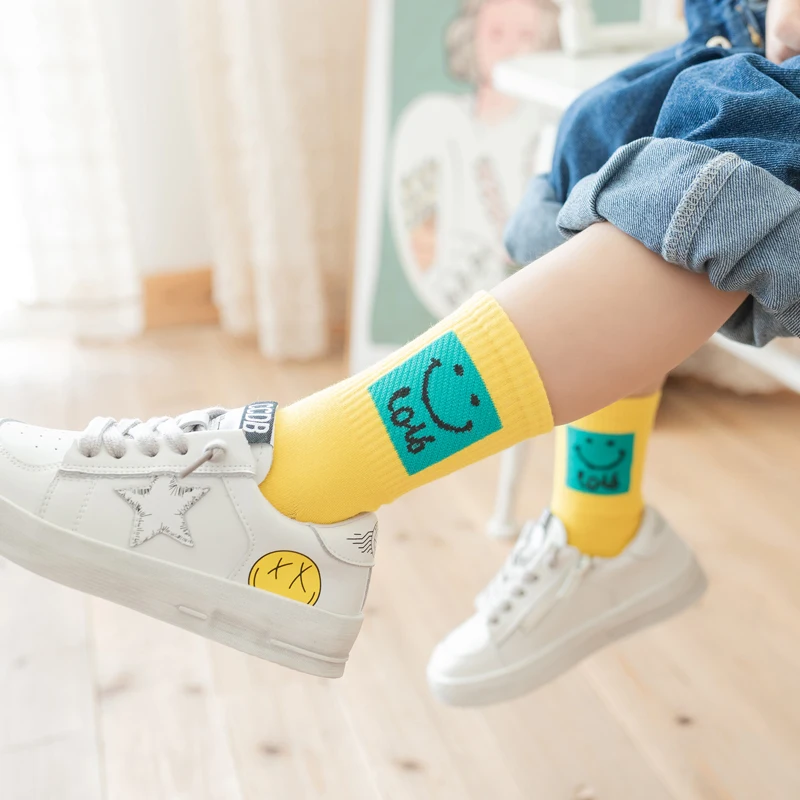 Kids Cartoon Socks smiley  Design Children Cute Kids 100% Cotton White Girl School  Socks    for kids  0-12 Years Old