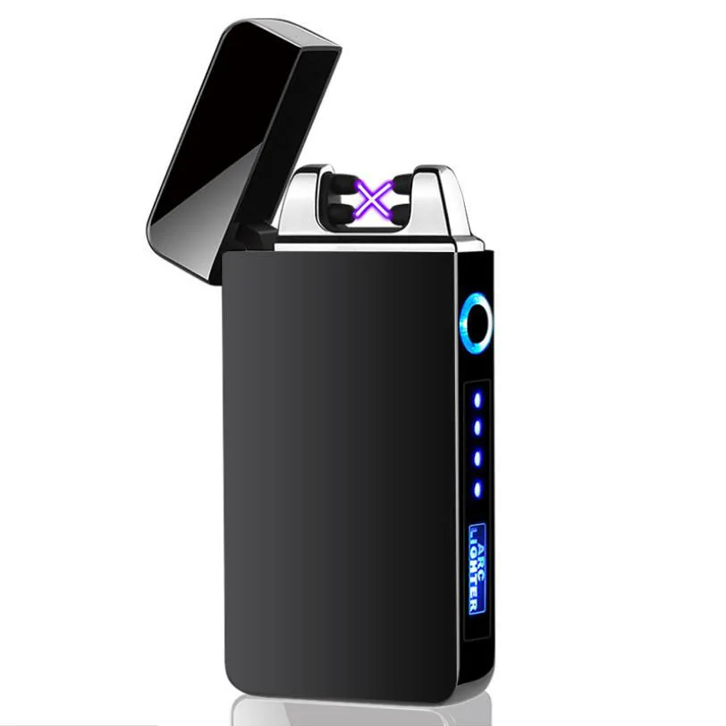  Светодиодная Зажигалка со светодиодным дисплеем питания USB-зарядка импульсная зажигалка горячая Распродажа плазменная для сигар с двойной дугой ветрозащитная Электронная