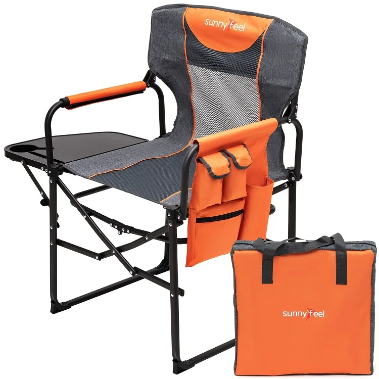 High Quality Portable Outdoor Relax Steel Lawn Director Chair Folding Camping Chair With Side Table