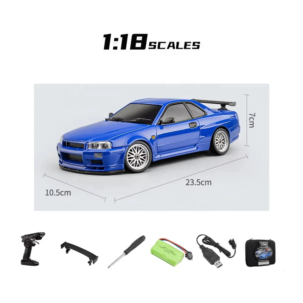 2024 New Arrival 1/18 Rc Drift Car Model Four Wheel 2.4g Remote Control Gtr Racing Car R34 With Gyro Light for Kid and Adult