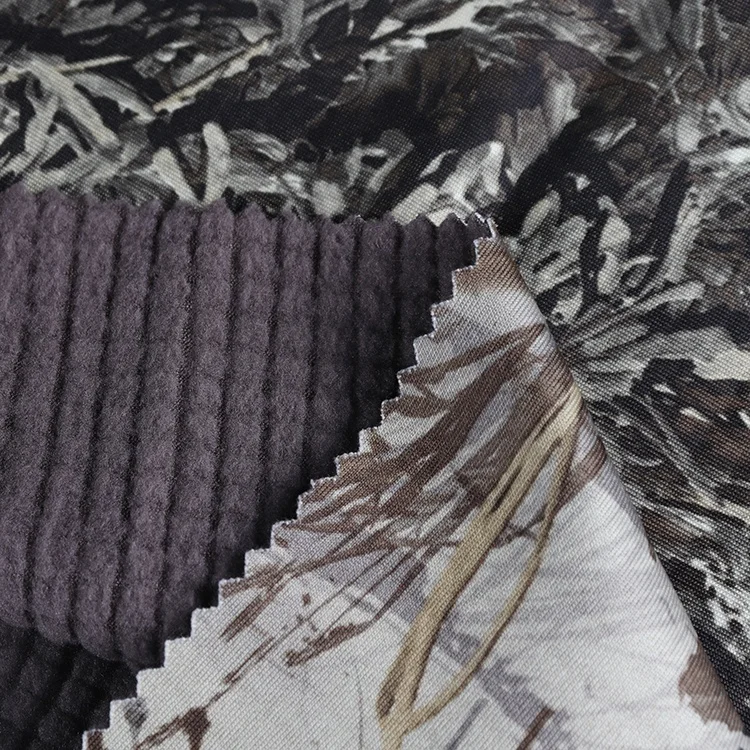 Camouflage 3 layer softshell waterproof breathable polar fleece laminated eptfe film functional fabric for outdoor coats