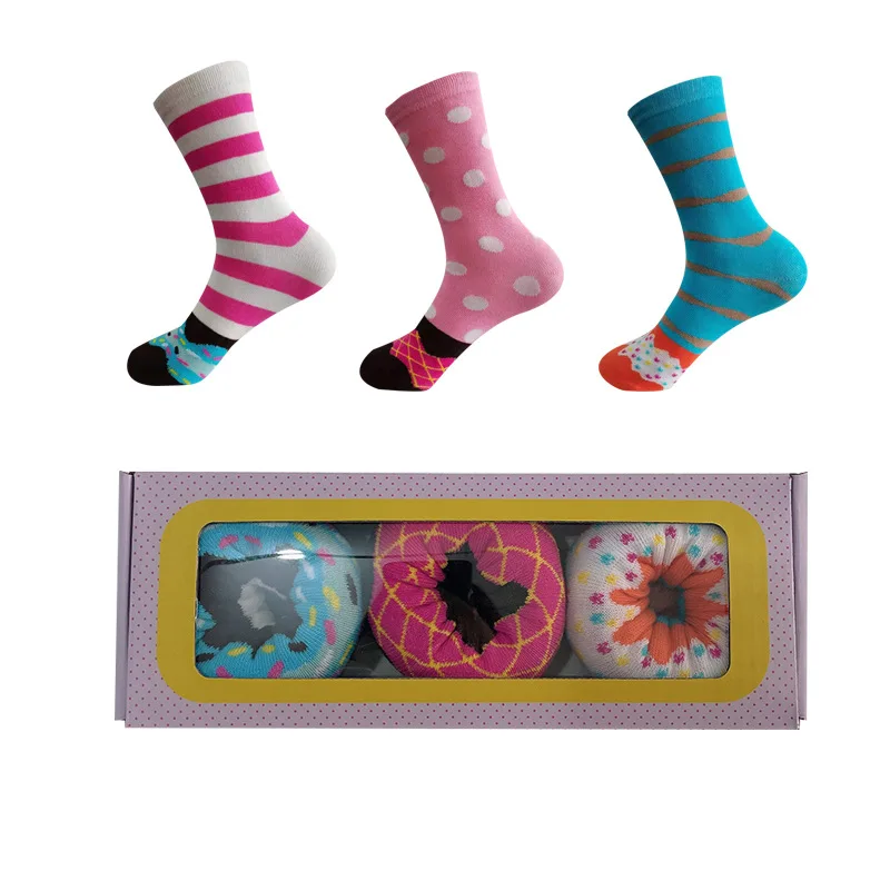 Personal Unisex Fashion Funny Happy Donut Socks Kids Men Women Cotton Crew Pop Socks Street Wear Cute Gift Box