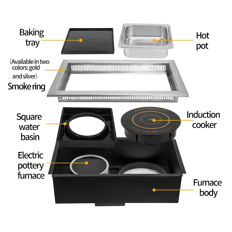 Korean Barbecue Table Hot Pot Table Restaurant Smokeless Equipment Stainless Steel Smokeless Electric Hot Pot And Bbq Grill