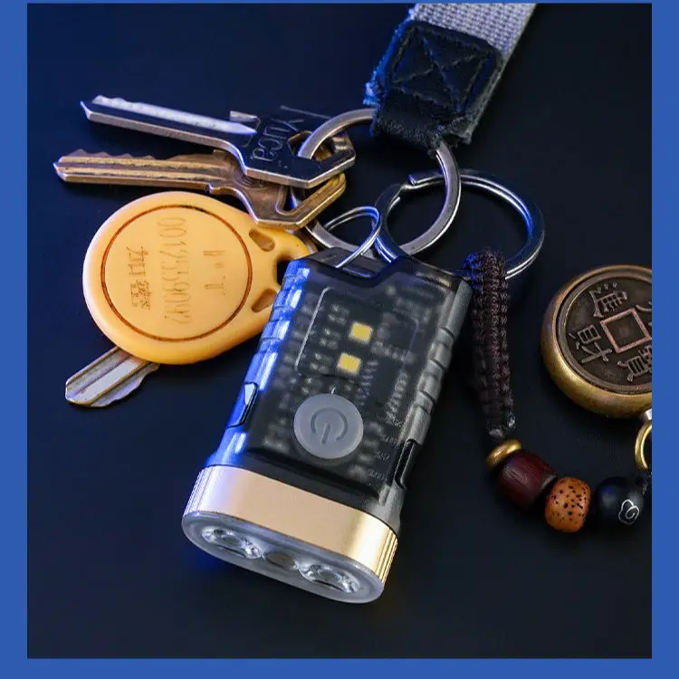 Multi-function Rechargeable EDC Flashlight Magnetic Work Light UV Torch Warning Light LED Pocket Keychain Mini Flashlight