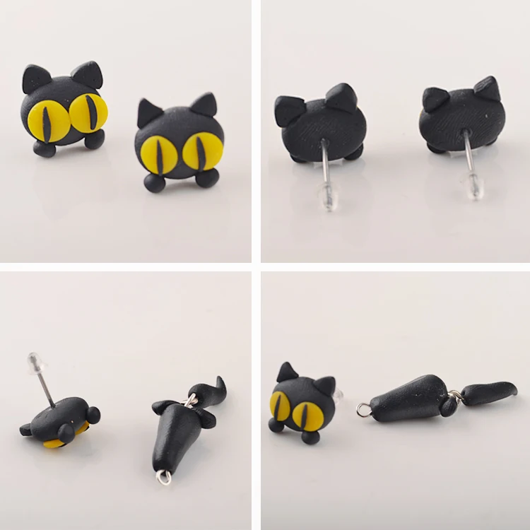 Fashion Creative Animal Cute Cat Clay Stud Earings Handmade Polymer Clay Earrings