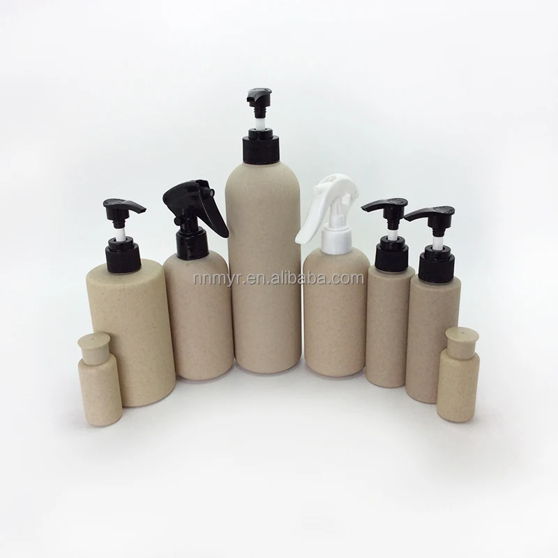 luxury 200ml 300ml 400ml empty flat wheat straw cosmetic tube container cosmetic pump lotion body wash shampoo bottles