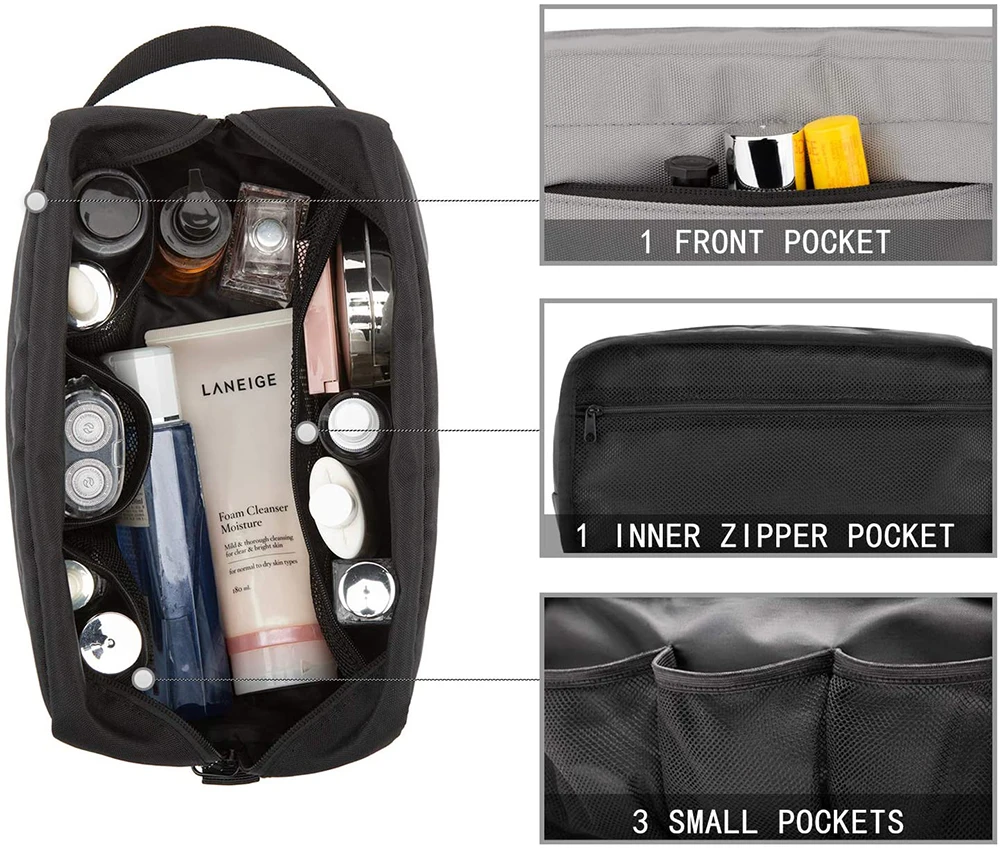 black waterproof nylon small dopp kit shaving travel bag toiletry bag for mens