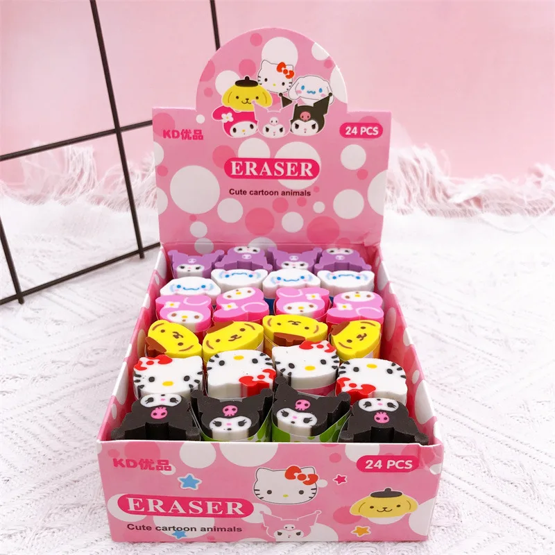 Кафельный карандаш Sanrios Kawaii 24 шт. аниме Kuromi Cinnamoroll мультяшный карандаш ластик для детей