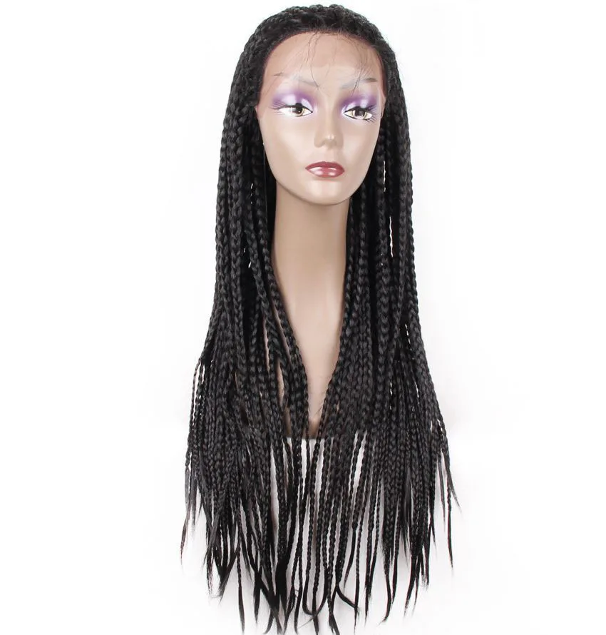 
Modern design bulk indian hair three bundles long braided synthetic afro hair heat resistant synthetic wig with lace front 