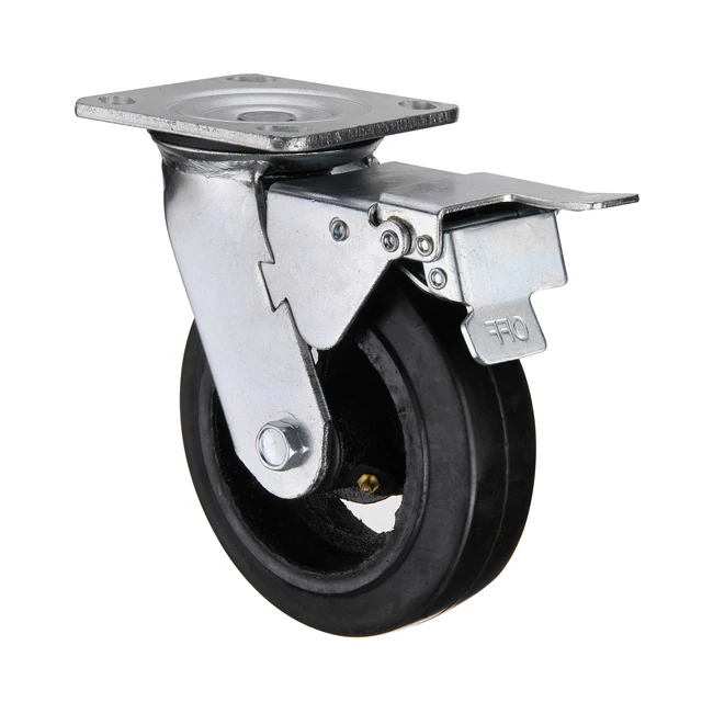 Manufacturer Wheel & caster 4 5 6 8 10 inch rubber extra heavy duty dual brake swivel industrial caster wheel