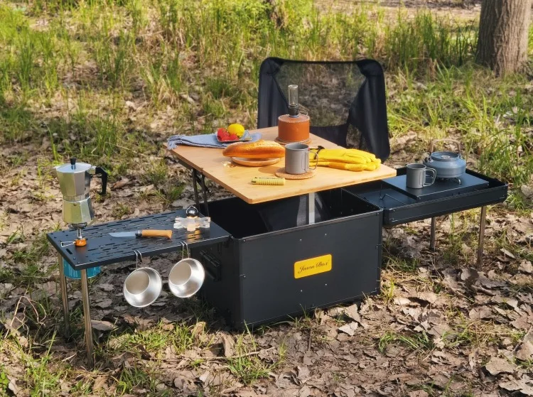 Firstents Outdoor Camping Portable Folding Camp BBQ Kitchen Picnic Aluminum Storage Box With Wheels