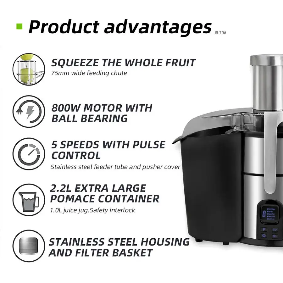 Kitchen Appliances Cold Pressed Crusher Machine Juice Blender for Whole Orange Juice Food Processor Powerful Electric Juicer