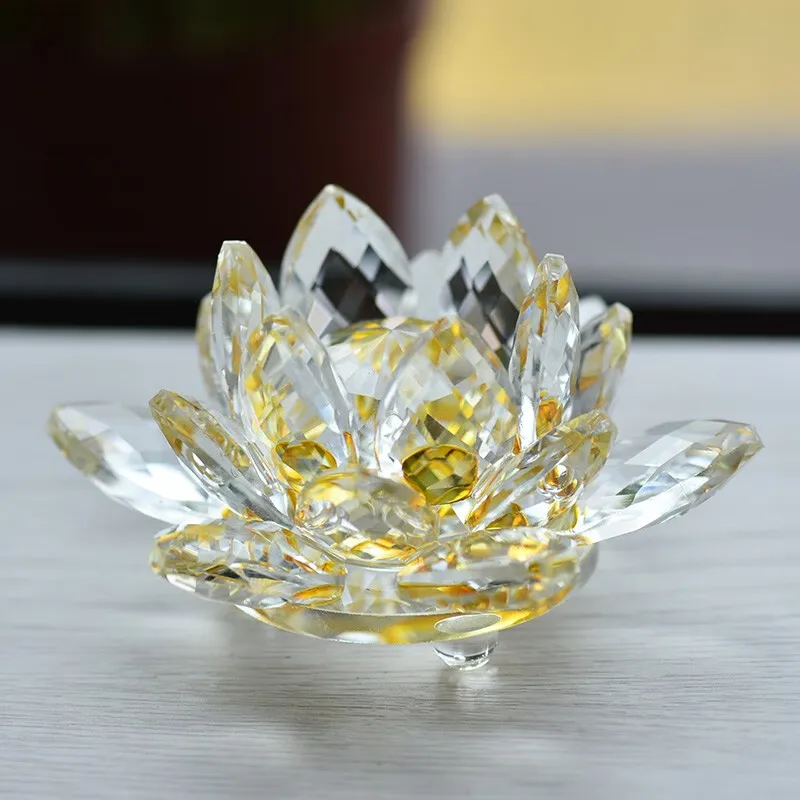 Home Decoration 7 Colors Lotus Tea Light Buddhist Candlestick K9 Glass Crystal Lotus Flower Candle Holder