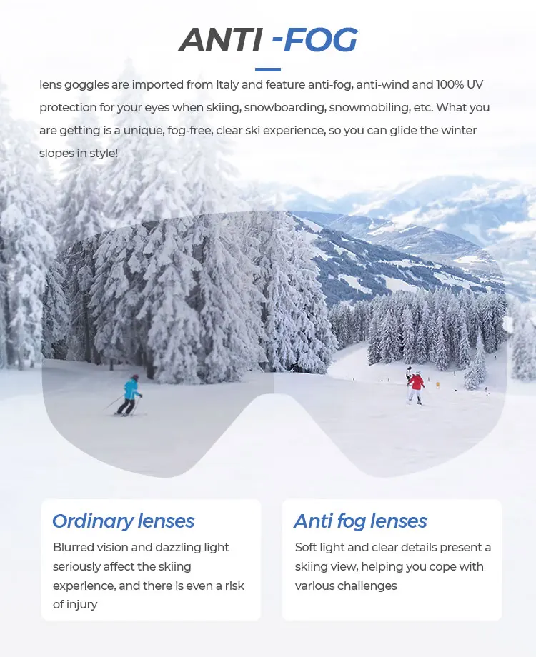 Snow goggles Helmet Compatible & Non-Slip Strap 100% UV Protection Anti-Fog Snow Goggles