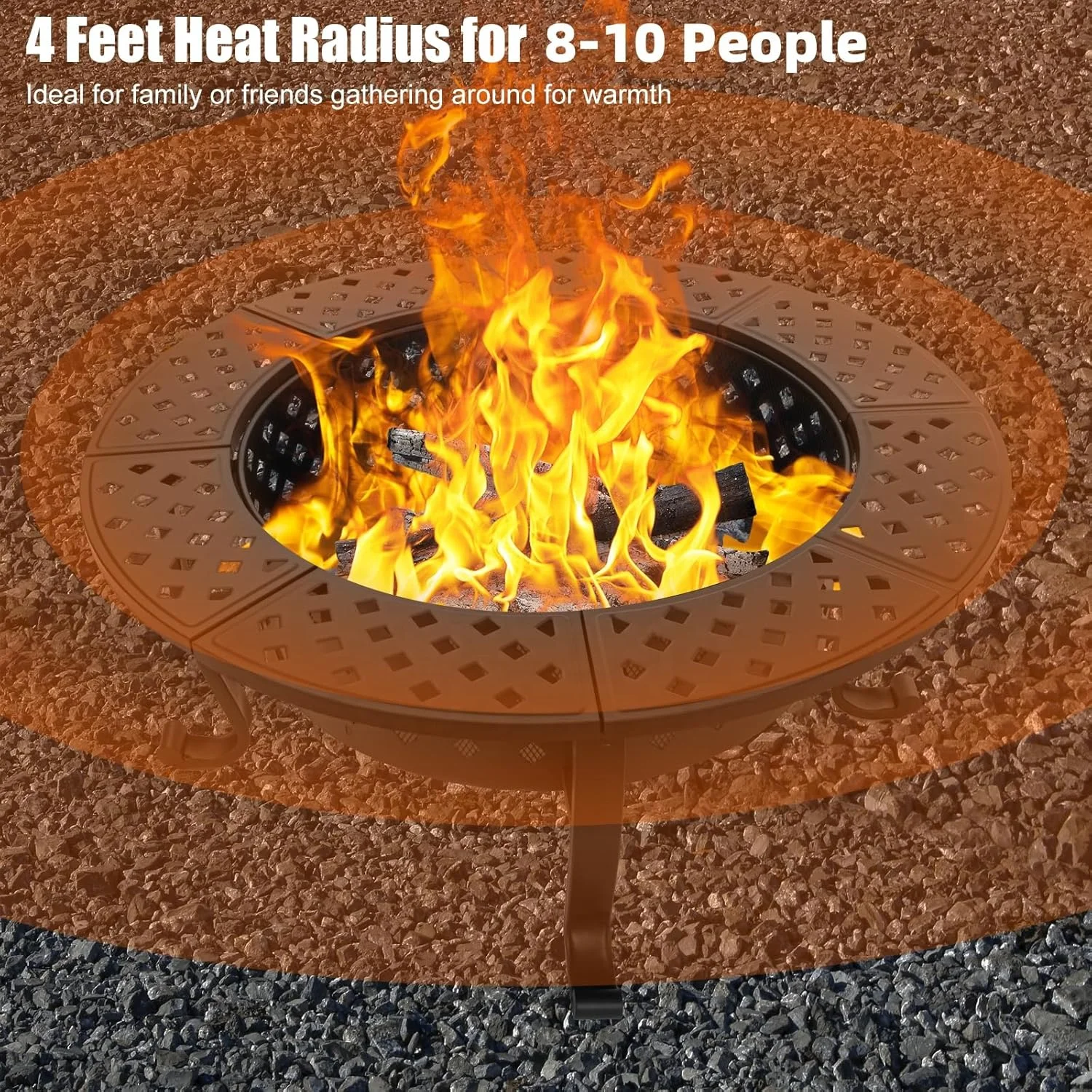 Hotsales 42 Inch Fire Pit, 2 BBQ Grills Wood Burning Picnic Party Pits Lid, Fire Poker Outdoor Firepit Outside Round Metal Table