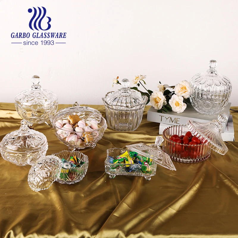 footed sugar pot glass candy jar with glass lid stock glass bowl with lid  lead free crystal  pot for home use butter dish