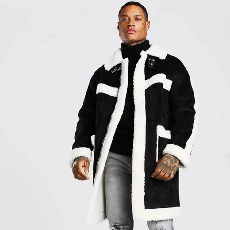 Customized winter new style men white and black block color long cashmere coat for men