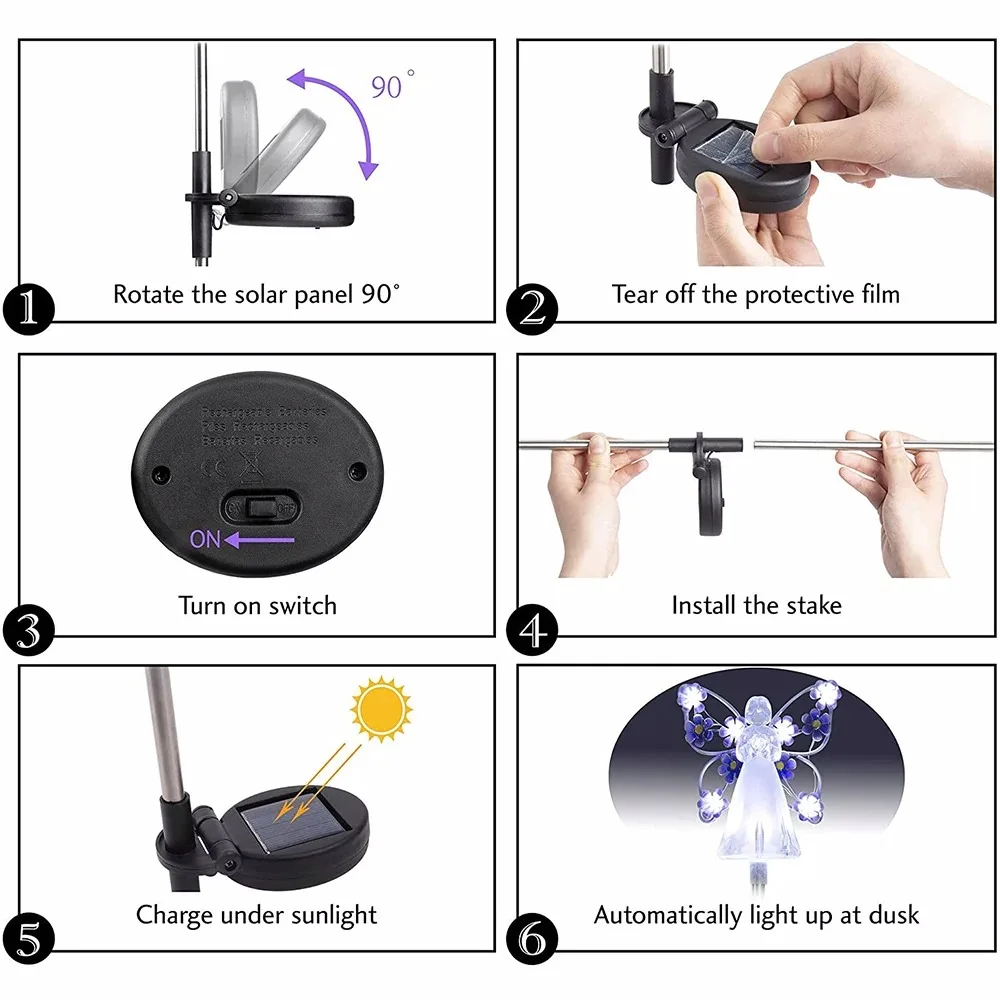 New Solar Angel Lights Outdoor Garden Decoration Landscape Housewarming Gift Cemetery Led Stake Lawn Yard Patio Solar Night Lamp