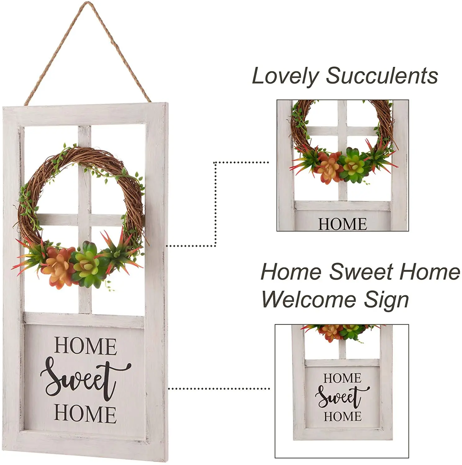 JUNJI Home decoration walls billboards Wooden sign Home sign with wreath entryway or porch decor home sign