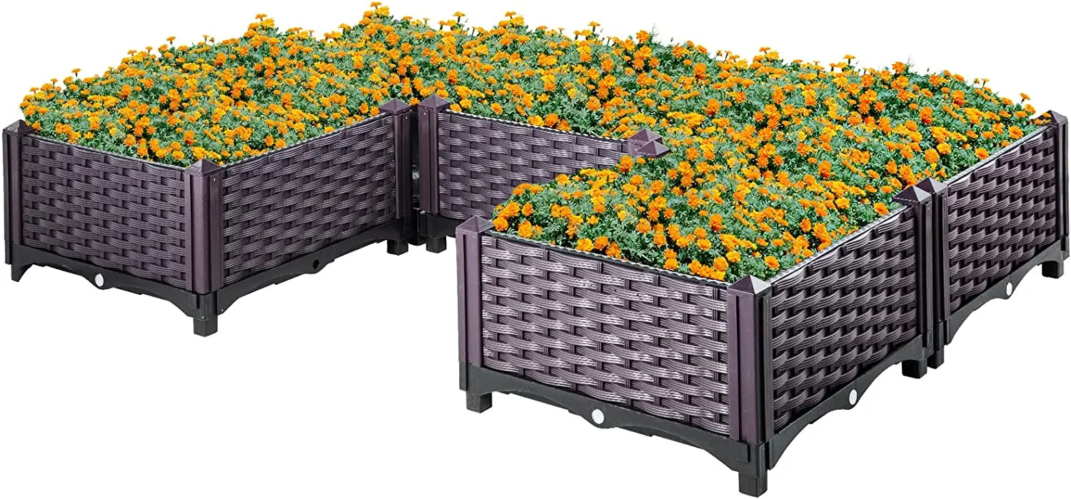 Set Of 4 Elevated Plastic Raised Garden Bed Planter Box Kit Garden Raised Bed Planter 4 Pack