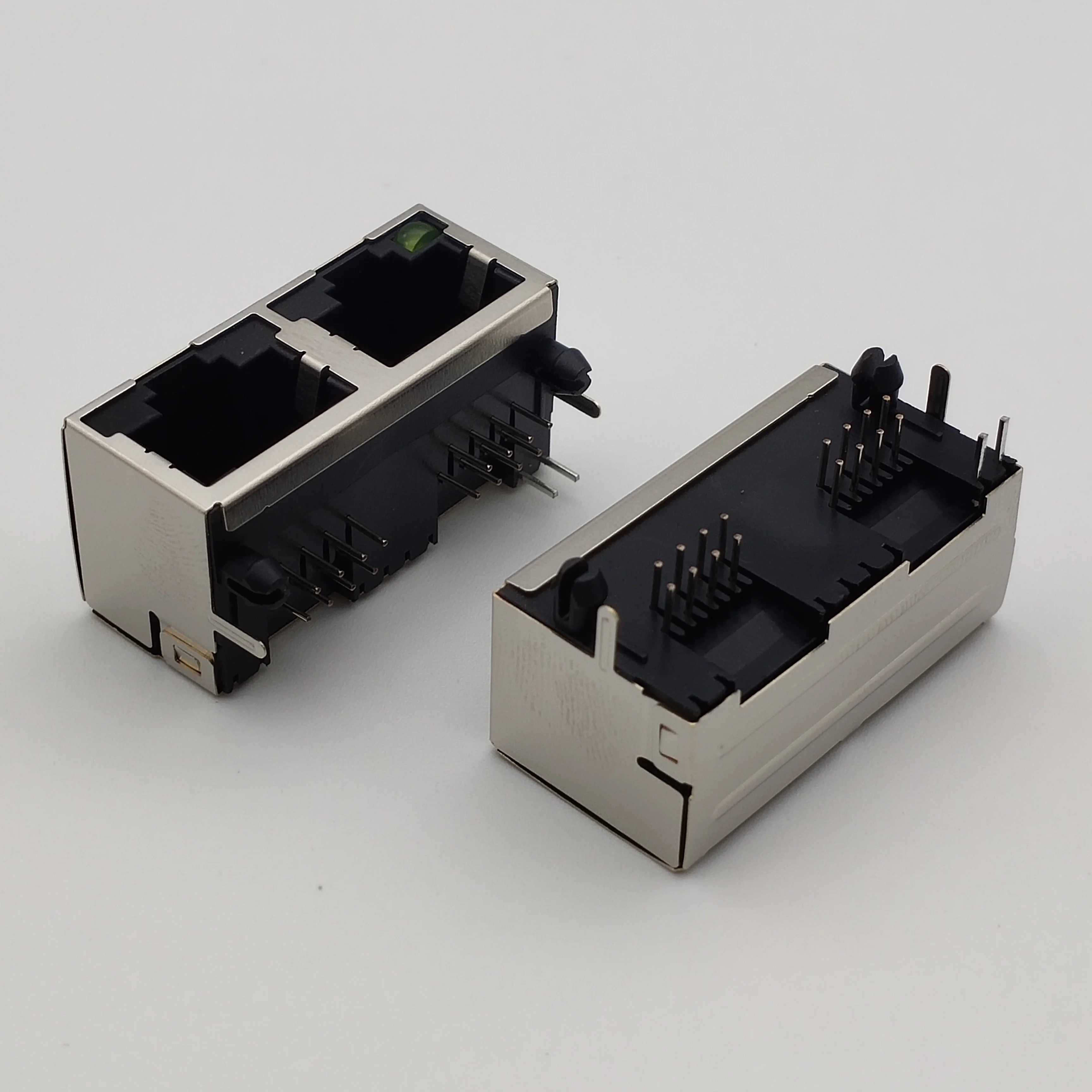 Custom Size Rj45 5J 1X2 Single green light Connector With Round Feet Yellow