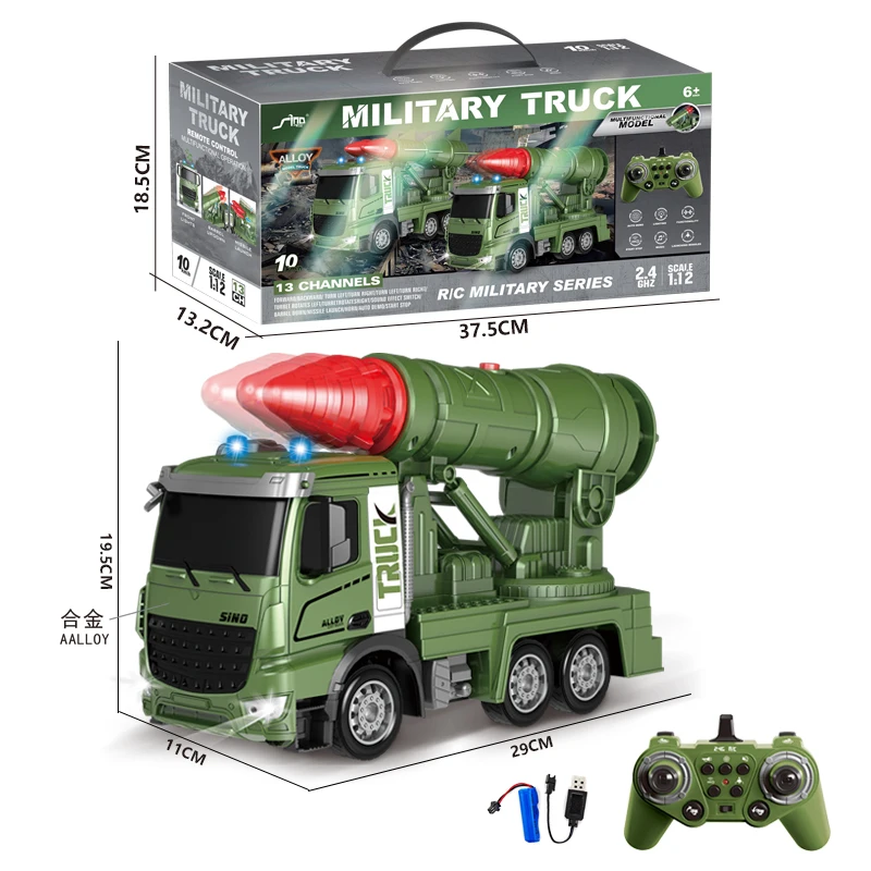 Remote Control Missile Military Truck  2.4GHz RC Army Truck Toys with Metal Cab Missile Launch With Control Barrel