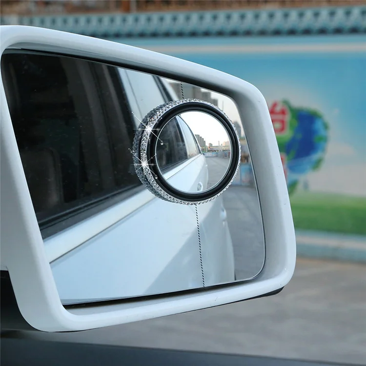 Diamond-studded car rearview mirror 360 degree rotating car small round mirror car auxiliary blind spot rearview mirror