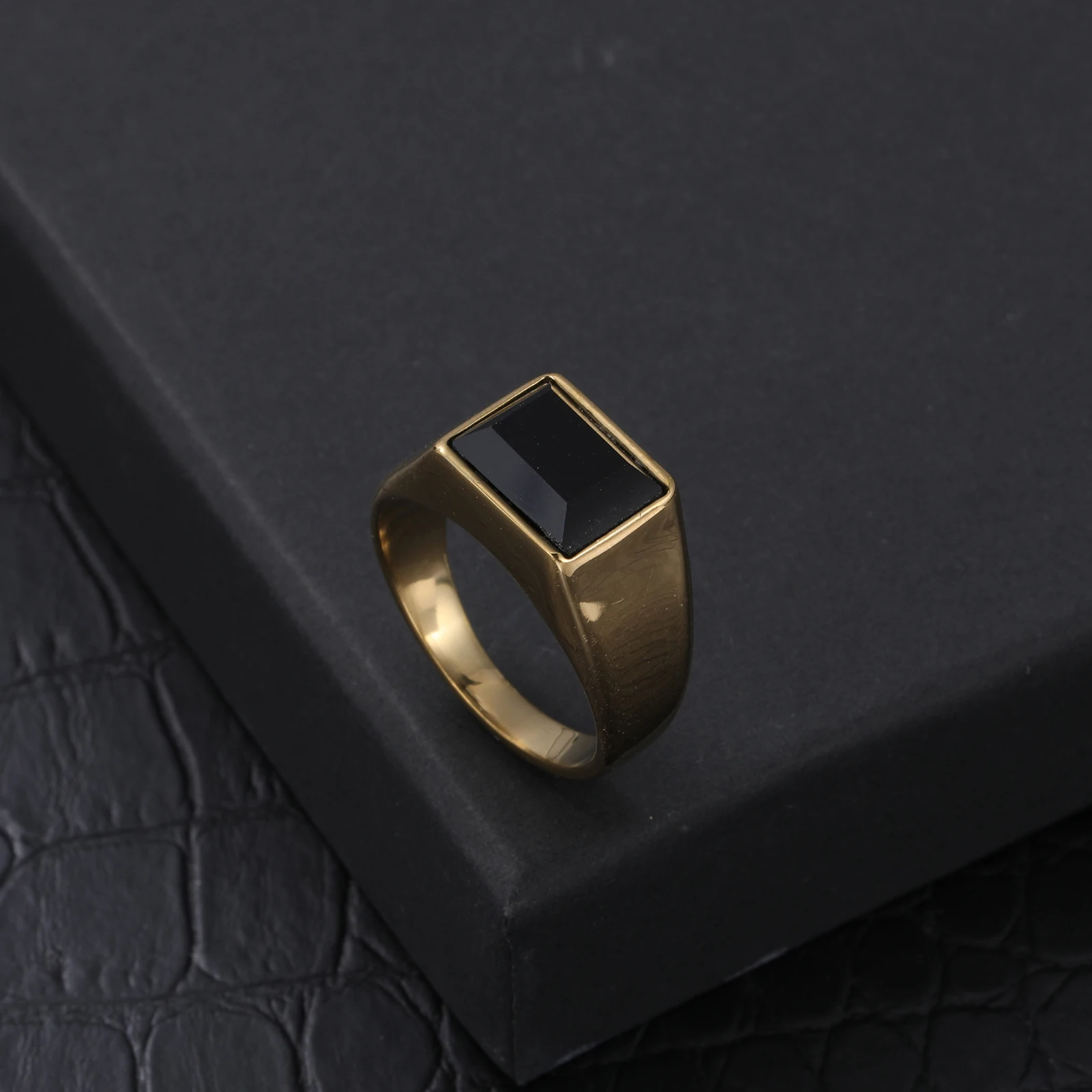 Trendy Stainless steel Black Zircon Male Ring Punk Style Geometric Ring Men Party Jewelry Accessories