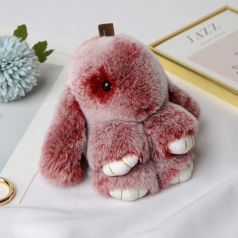 Hot Sell Wholesale Big Size 15cm Real Rex Rabbit Fur Plush Key Chains  Cute Keychain Fluffy Furry Fuzz Keyrings Backpack Pendant