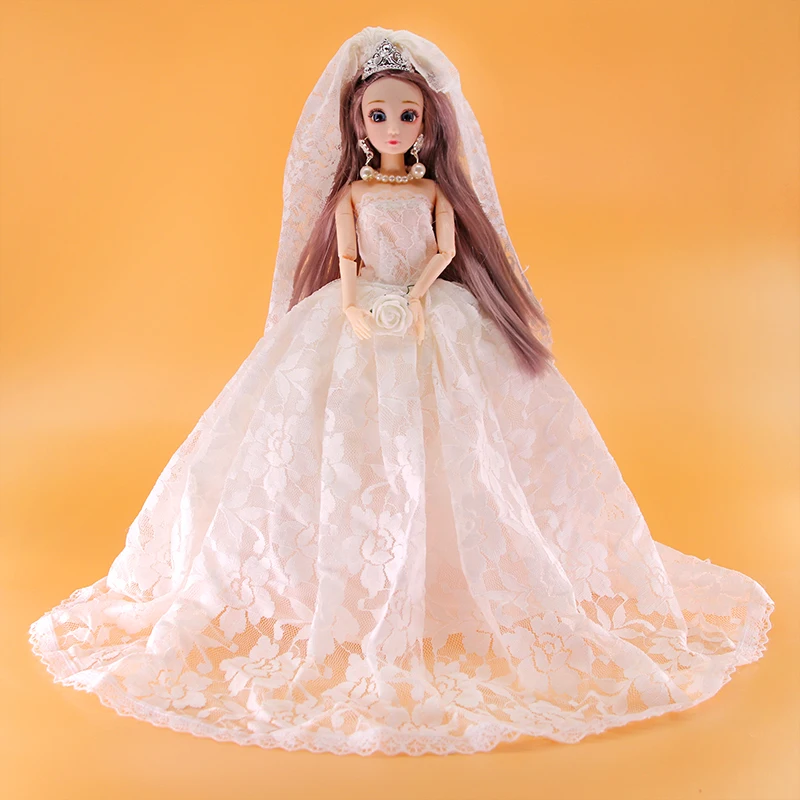 Doll dress-up toys 6:1 doll dress with long veil wedding dress height 30cm accessories clothing
