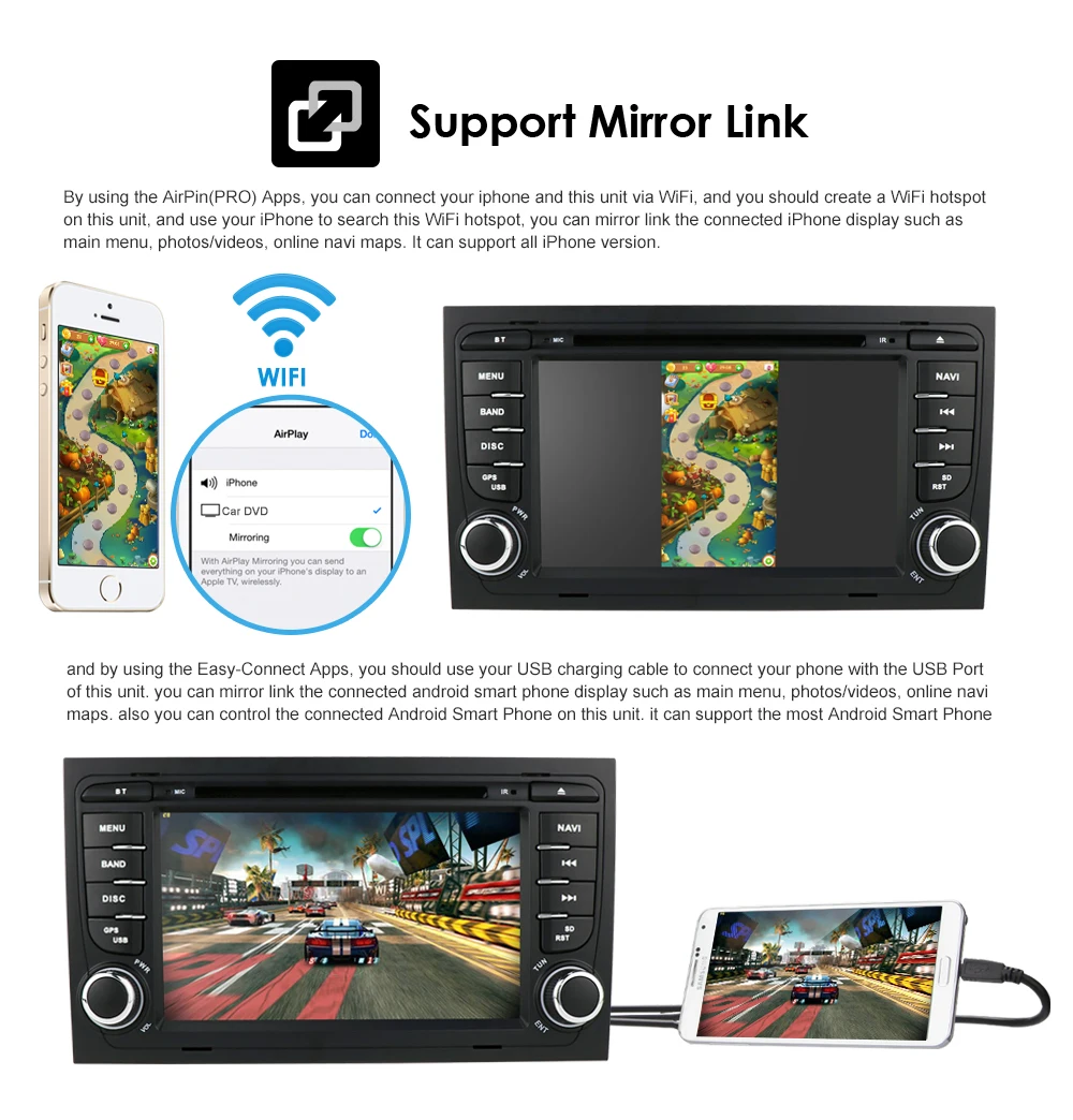 iPoster hot seller double din 7inch touch screen IPS car DVD player for Audi A4 B6 B7 car gps navigation with  HD mirror link