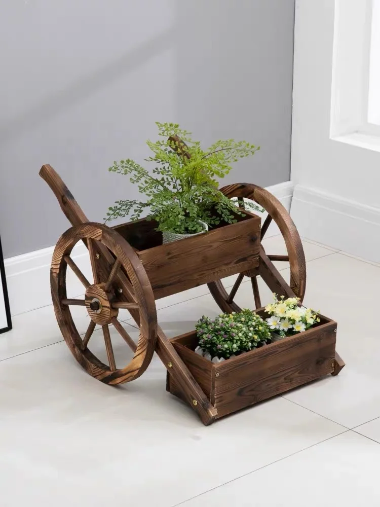 Индивидуальный домашний садовый декор плантатор деревянный цветок тележка половина ствол