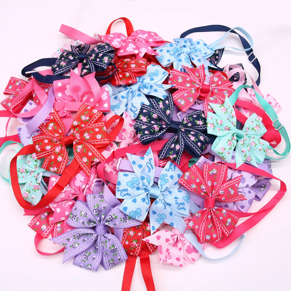 
wholesales classic solid polyester small flowers big double bow pet apparel and accessories for dogs 