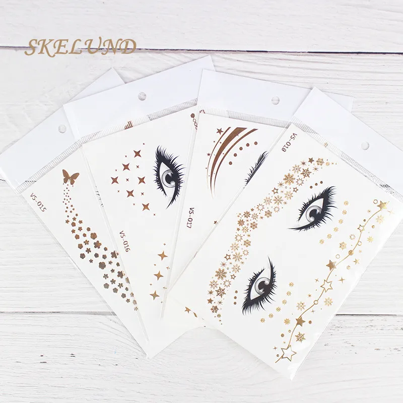 Face Tattoo Sticker Metallic Temporary Gold Halloween Makeup Dancer Costume Parties Waterproof Face Metallic Tattoo Sticker
