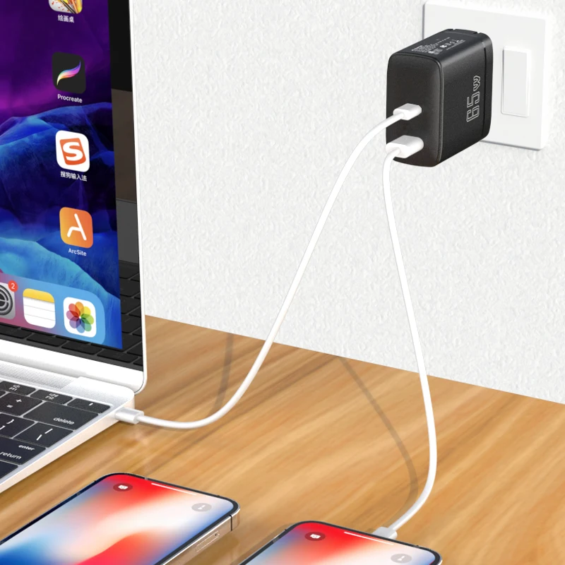 type-c port gan pd charger 65w new arrival quick charging fast travel charger qc 3.0 usb wall charger with US plug ETL FCC mark