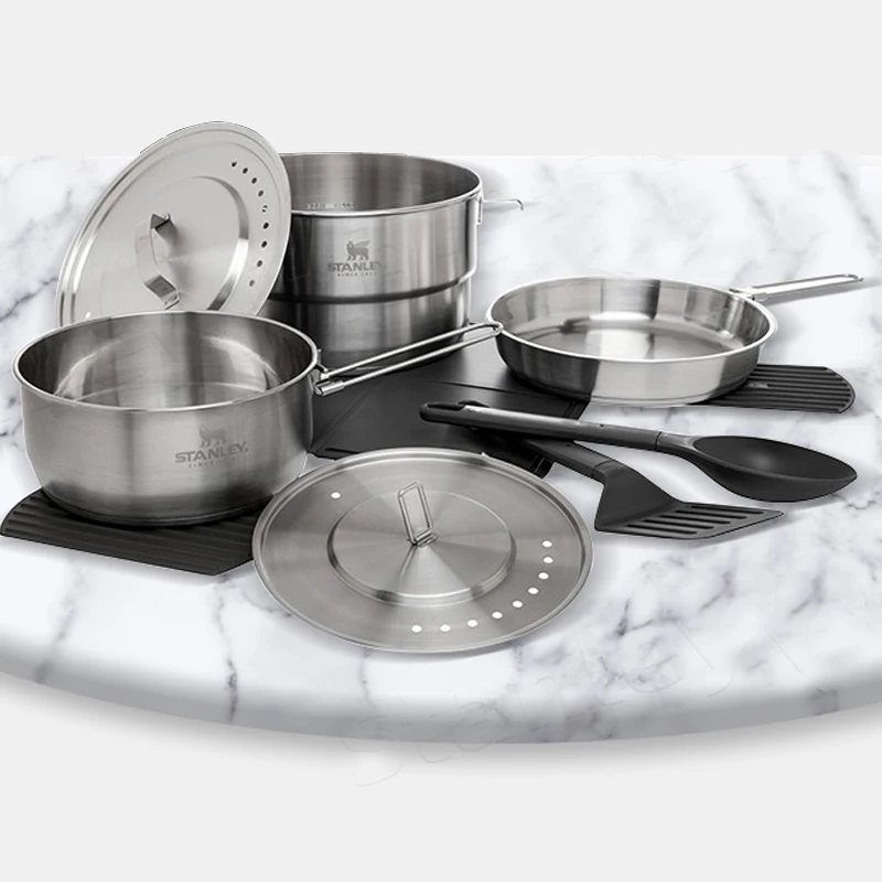  High quality 304 stainless steel cook utensil set adventure camp even-heat pro outdoor camping cookware stanley cooking tool