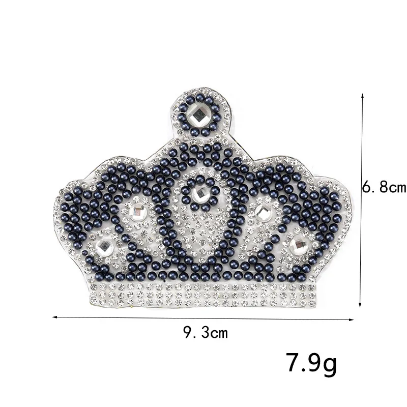 Custom Fashion Quality Pearl Crystal Rhinestone Crown Patches Iron Clothes Applique Beaded Patch