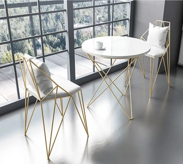 Modern Custom Milk Tea Shop Cafe Shop Gold Wroght Metal Iron High Marble Bar Table