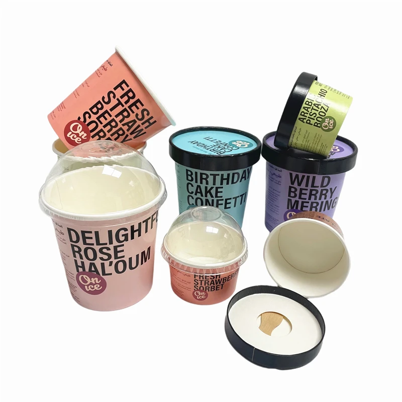Food Grade Custom Printed 3/5/8/16/18 oz Disposable Ice Cream Paper Gelato Cups With lid And Spoon