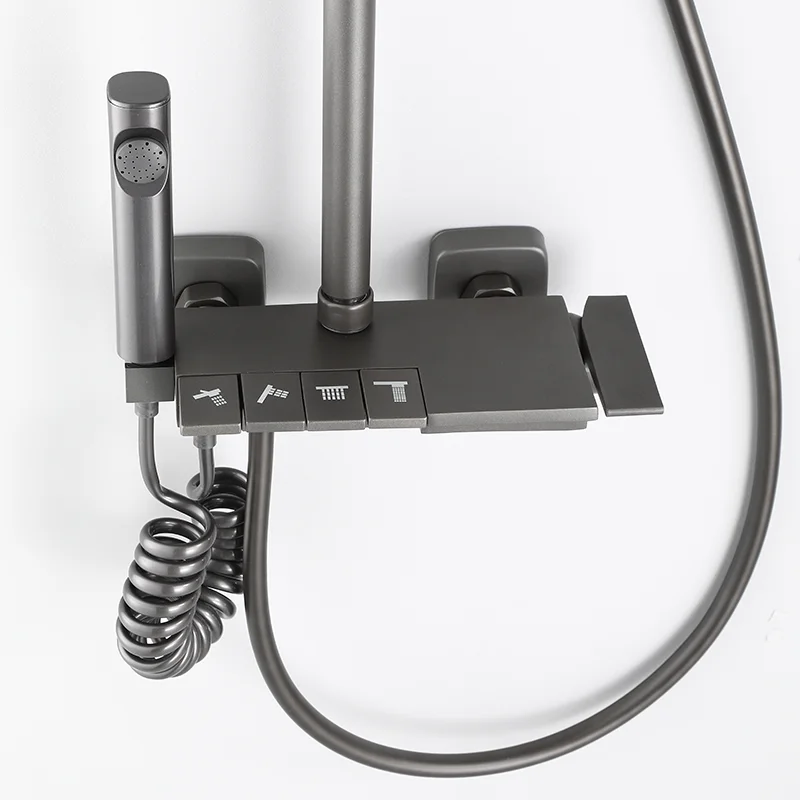 Gun Grey Key Shower Set Bathroom Thermostatic Shower Head Shower