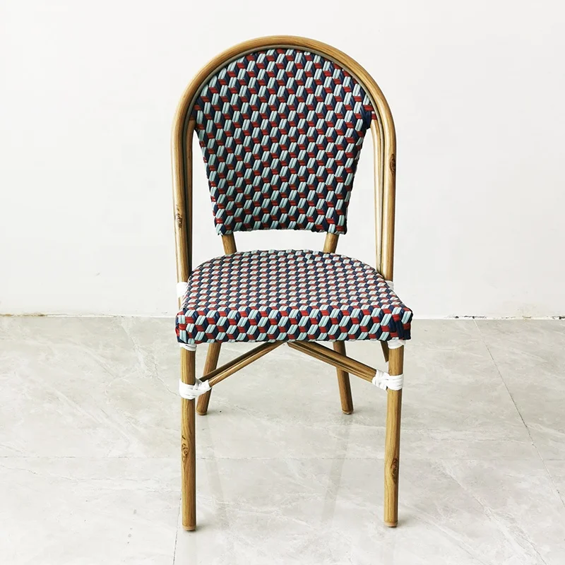 American Standard Outdoor Garden French Bistro Cafe Aluminum Rope Rattan Woven Chair