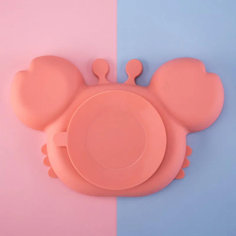 Silicone Baby Dining Plate Custom Logo Dinner Plato 100% Food Grade Plain Color Crab Plato With Cutlery Kit