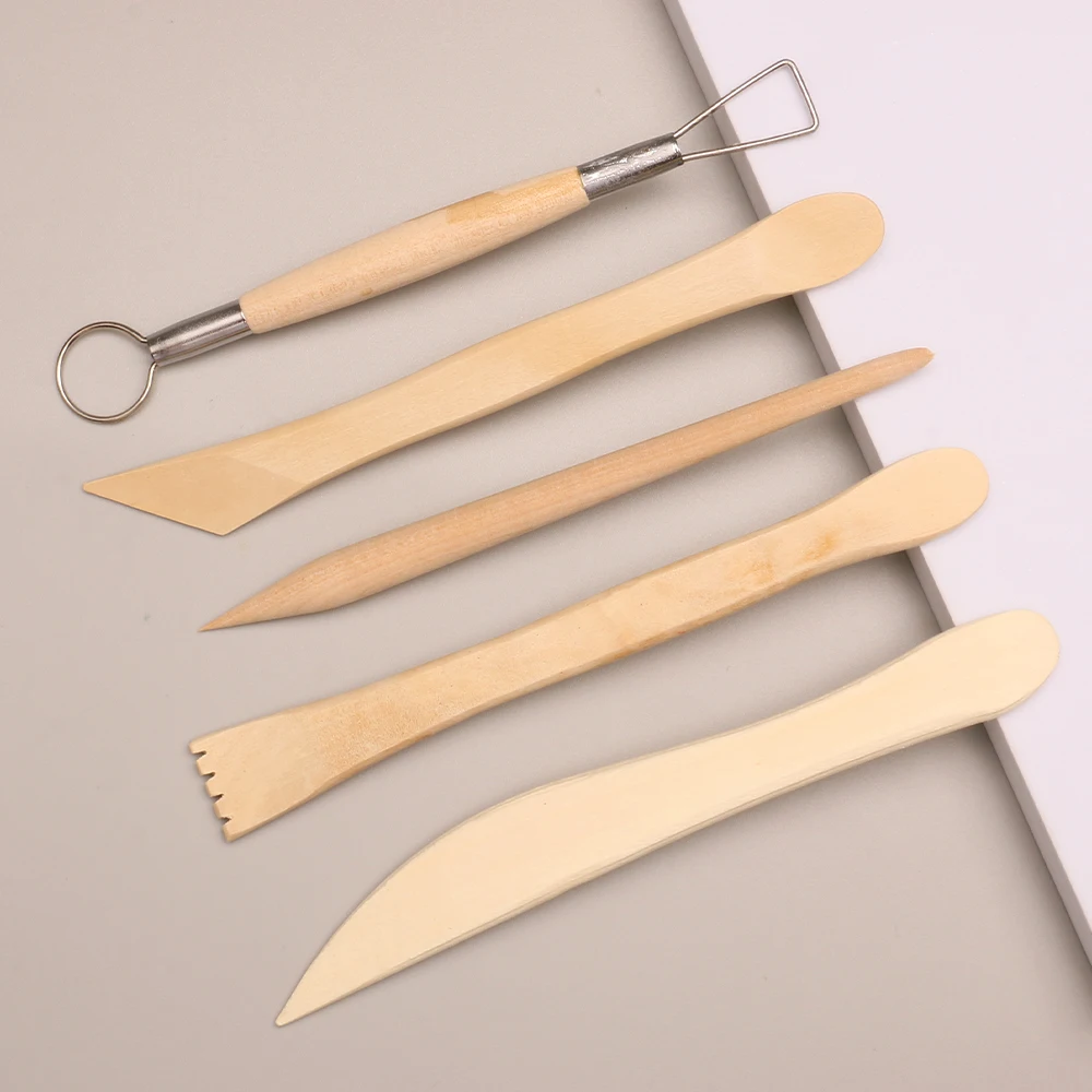 Opeth 5Pcs Wooden DIY Clay Pottery Sculpting Tools Set Pottery Ceramic Detail Clay Sculpting Tools