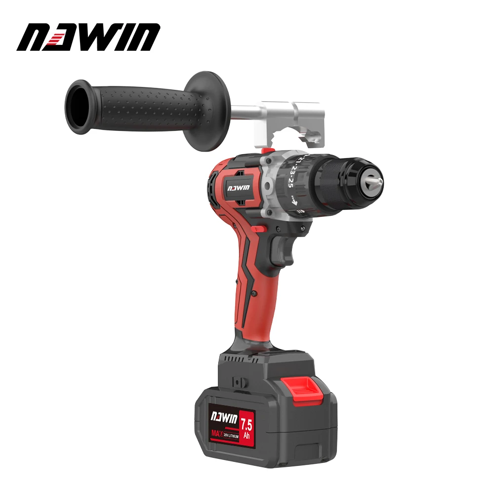 NAWIN Brushless Electric Screwdriver Impact Concrete Drill 20V High Torque Drilling Ice For fishing 13mm Large Battery Capacity