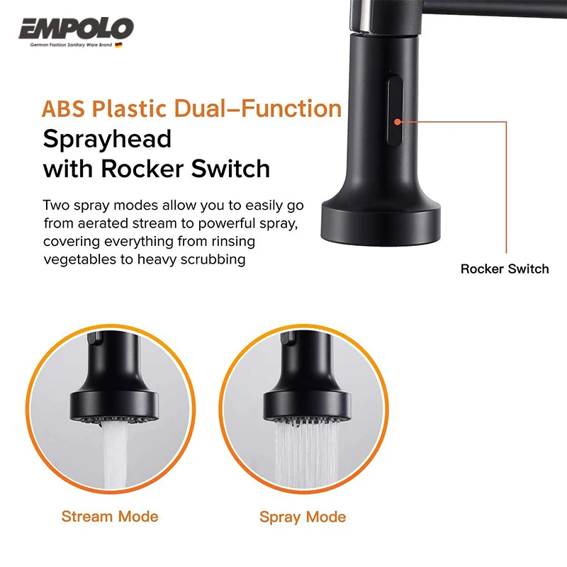 High Quality Single Hole Solid Brass Mixer Sink Faucet Matte Black Water Tap Pull Out Kitchen Faucets With Pull Down Sprayer