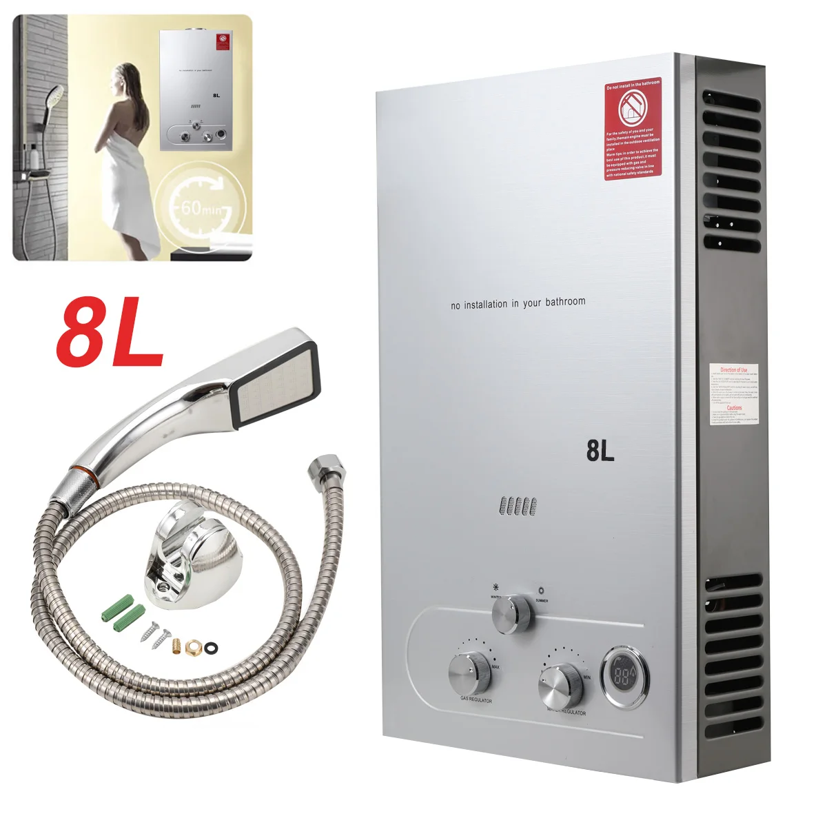 Featured Supplier 8L 16kw 2.11GPM Flue Type Residential Smart Instant LPG Portable Gas Water Heaters For Commercial