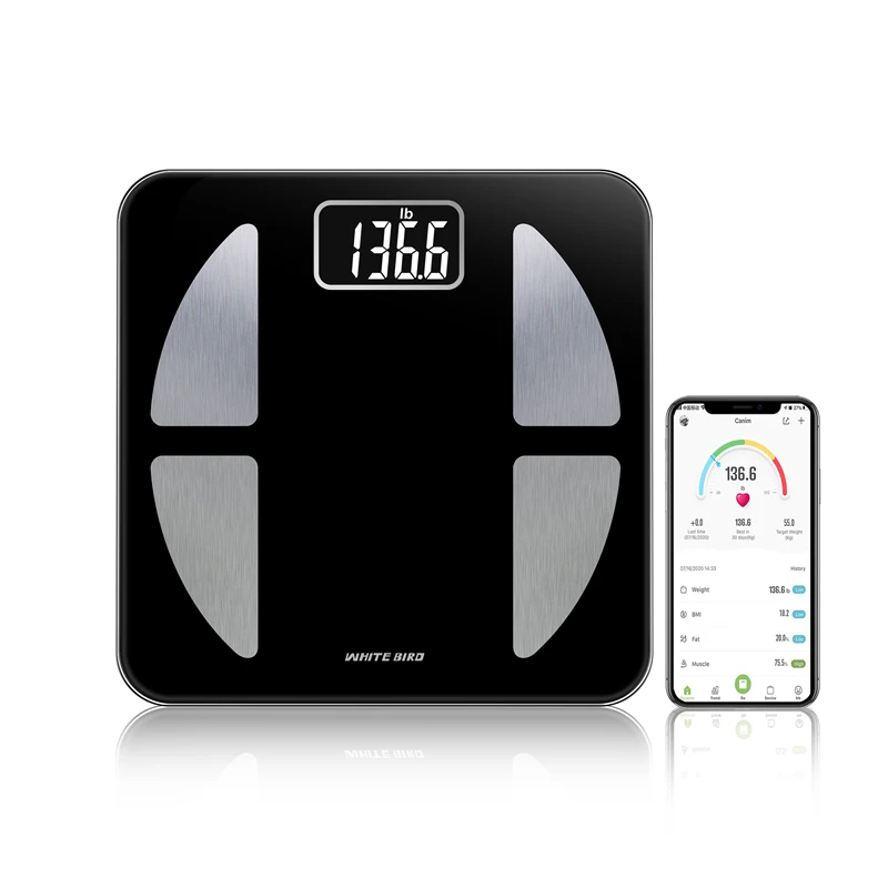 Black Smart Body Fat Scale New Electronic USB Chargeable Digital ITO Glass Weighing Balance Bluetooth Function Maximum 180kg